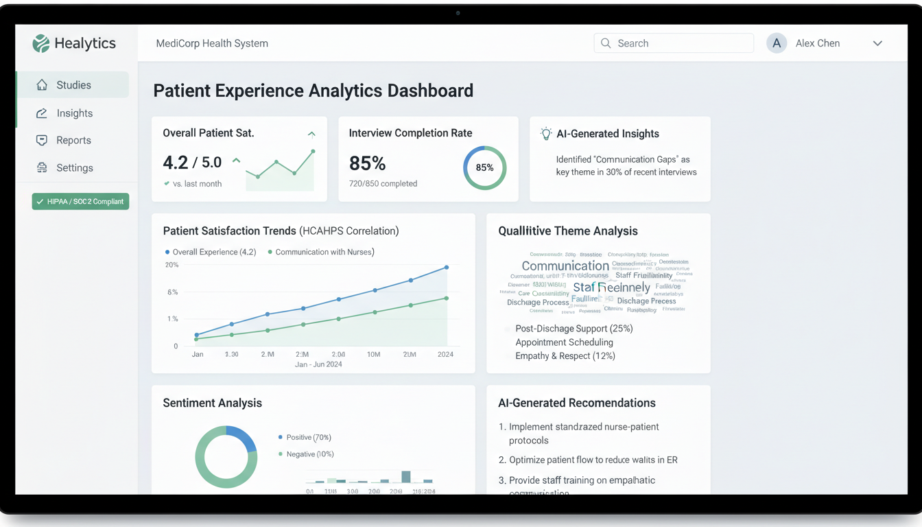 Blue Lens Research dashboard showing HCAHPS insights